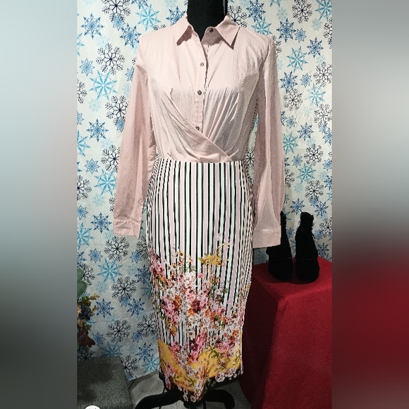 LS Button Down Stretch Faux WrapBlouse Blush Kenneth Cole New York Rose Petal - Picture 2 of 16